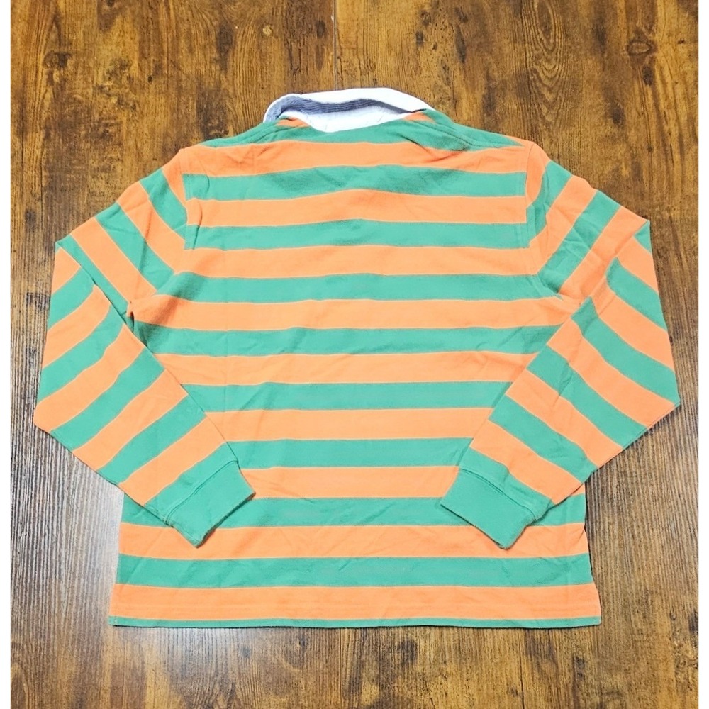 Lacoste Mens Striped Long Sleeve Rugby Polo Shirt Orange Green Size L - Picture 8 of 9